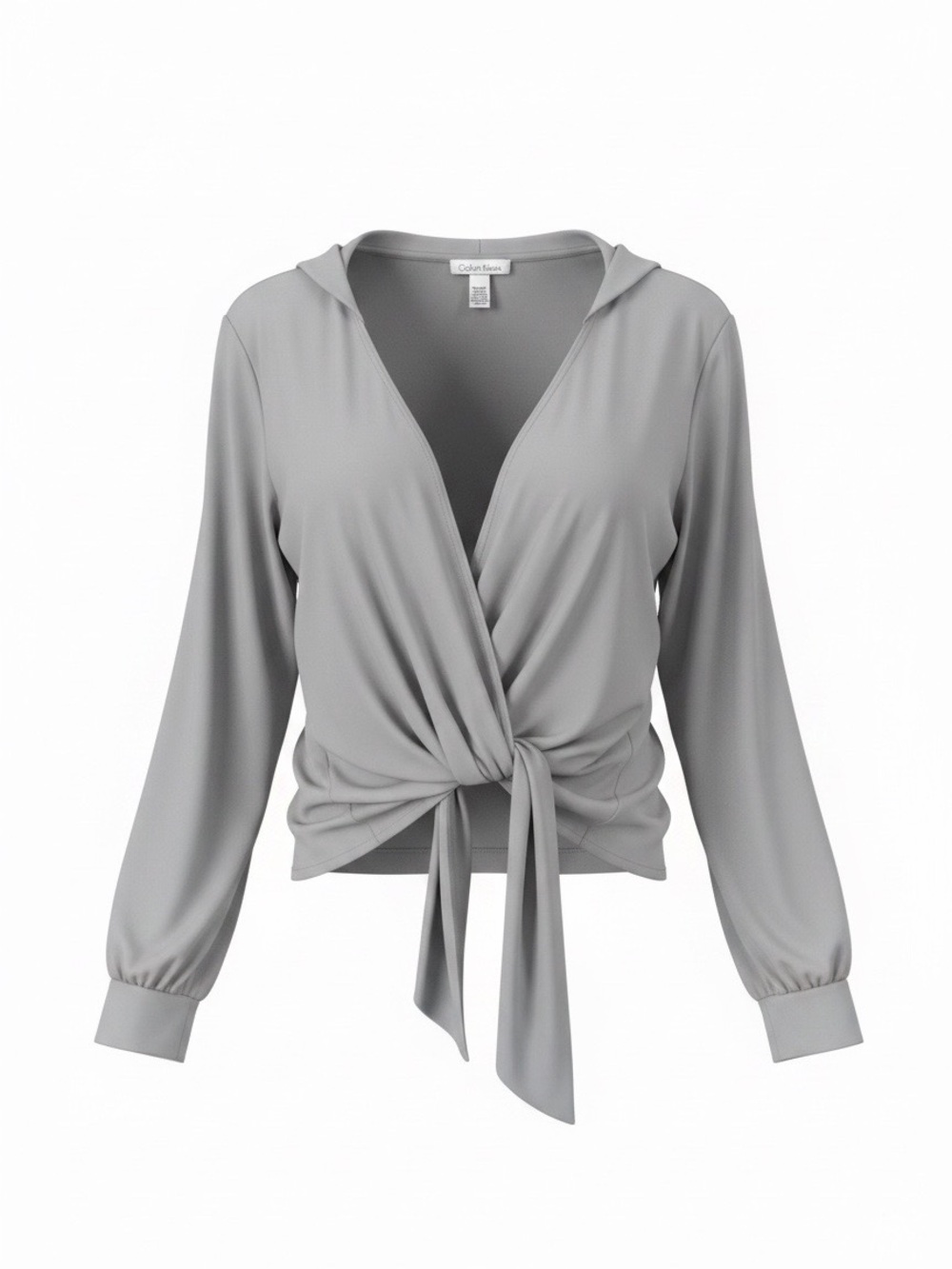 Calvin Klein Light Gray Tie-Front Wrap Blouse - Picture 1 of 4
